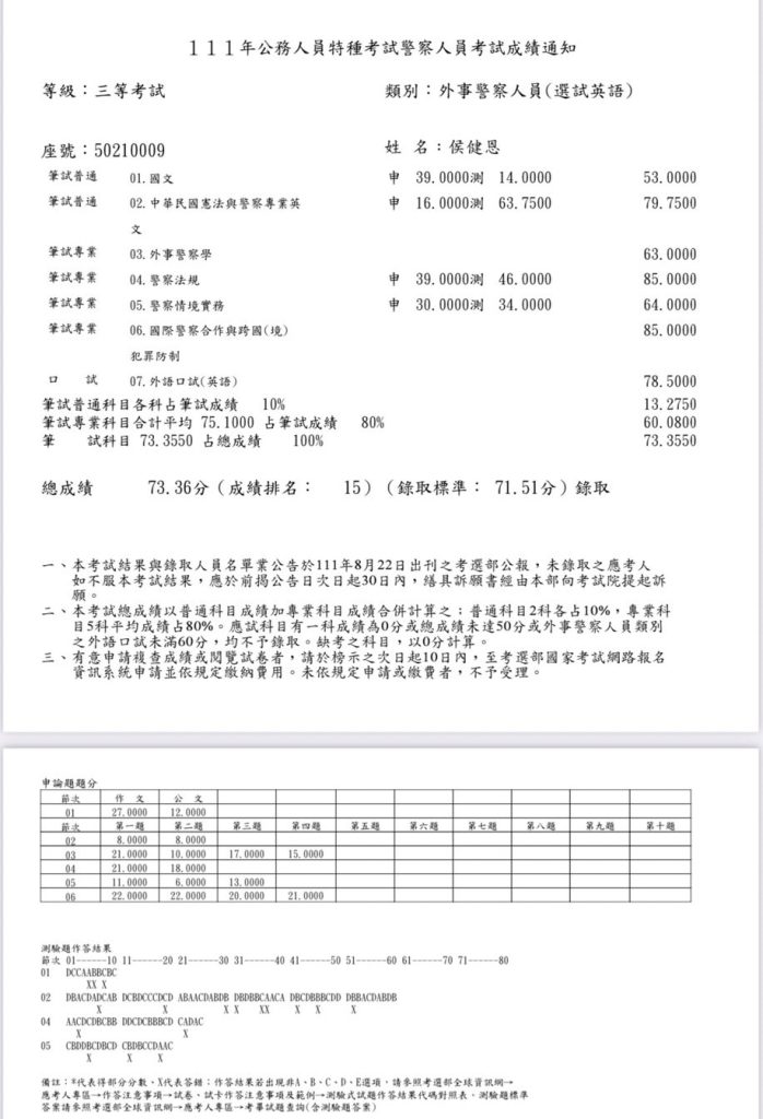 111三共同 成績單