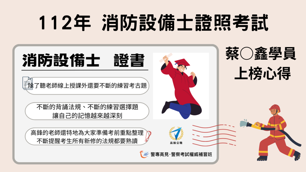 112年 消防設備師士 000學員 上榜心得 2 1