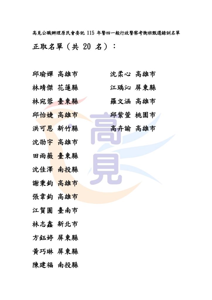 原民班行政警察名單