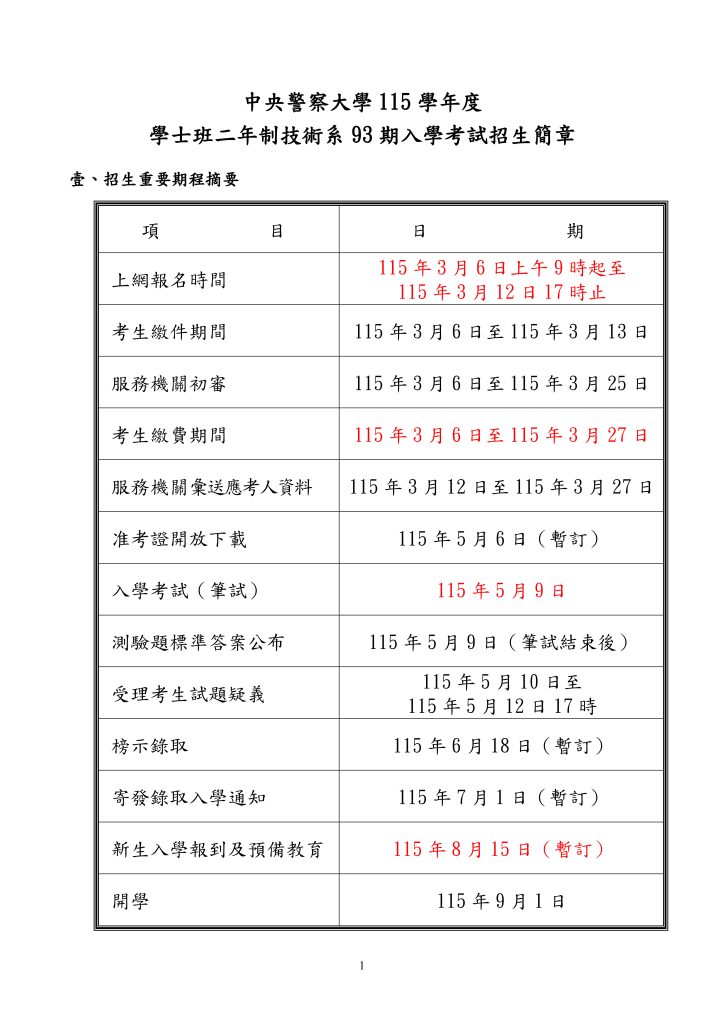 警大二技 考前猜題班 6 115二技考試時程