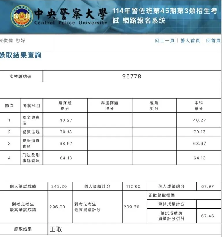 佐三類陳俊儒成績單